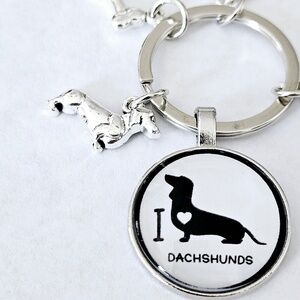 Weiner Dog Doxie Dachshund Keychain I Love Dachshunds Dog Lover Paw Print Charms